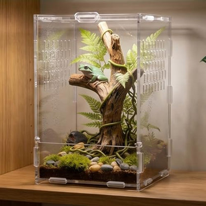 Transparency Reptiles Container Box Terrarium with Front Opening Door Breeding Box for Home Travel Amphibian Display Small Pet Habitat Cage