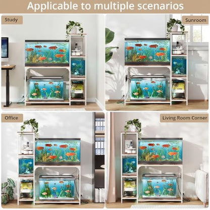 VOWNER 20-29 Gallon Fish Tank Stand with Power Outlet, Wood Aquarium Stand with Shelves for Fish Tank Accessories Storage, Heavy Duty Metal Frame, Turtle Reptile Terrarium Stand, Load 500lb, White - color: White