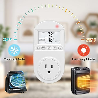 Temperature Controlled Outlet, Briidea Thermostat Outlet Compatible with Window Air Conditioner, Space Heaters, Fans, Auto On/Off, Ideal for Household, Greenhouse, Reptile, Incubator, 110V 15A - style: Regular model