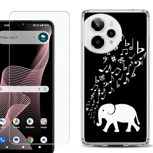 Shockproof Phone Case Compatible with Cricket Icon Plus 2026, w/Tempered Glass - Elephant Music - color: Elephant Music