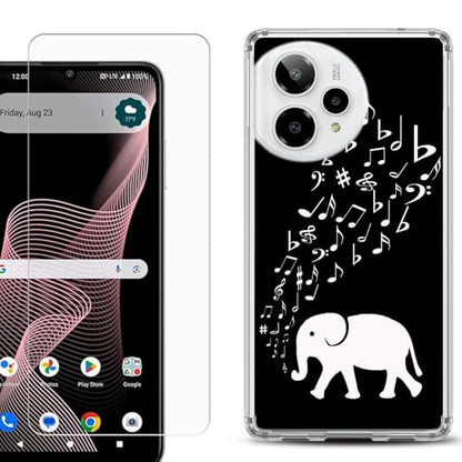 Shockproof Phone Case Compatible with Cricket Icon Plus 2026, w/Tempered Glass - Elephant Music - color: Elephant Music
