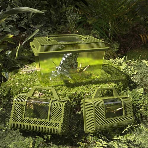 Transparent Reptile Feeding Box 360°, Standard Faunarium with Handle, Reptile Tank Transport & Portable Habitat Feeding Boxes, Transparent Plastic Pet Houses for Gecko, Frog, Lizard, Tarantula (Black) - color: Black