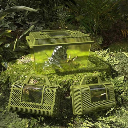 Transparent Reptile Feeding Box 360°, Standard Faunarium with Handle, Reptile Tank Transport & Portable Habitat Feeding Boxes, Transparent Plastic Pet Houses for Gecko, Frog, Lizard, Tarantula (Grey) - color: Grey