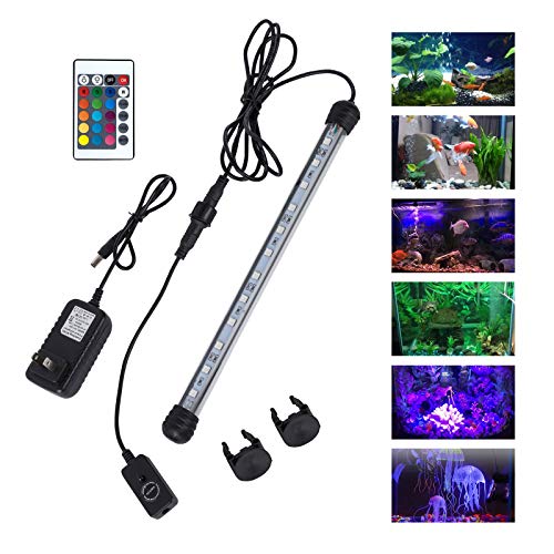 MQ 20 in Submersible LED Aquarium Light, 3.5W Color Changing Fish Tank Light with Remote Control, IP68 Crystal Glass 24 LEDs Lights Bar, for Fish Tank 25-30 inch - size: 24LED-Length 20"