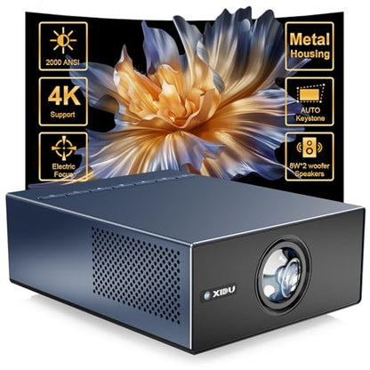 XIDU Portable Projector with WIFI and Bluetooth [Metal/2000ANSI/Native 1080P/Wireless Casting/Electric Focus/Auto Keystone]4K Outdoor Movie proyector for Home,Fire TV stick,iOS,Android,Laptop (Naval) | Ideal for bedroom, living room, compatible with HDMI