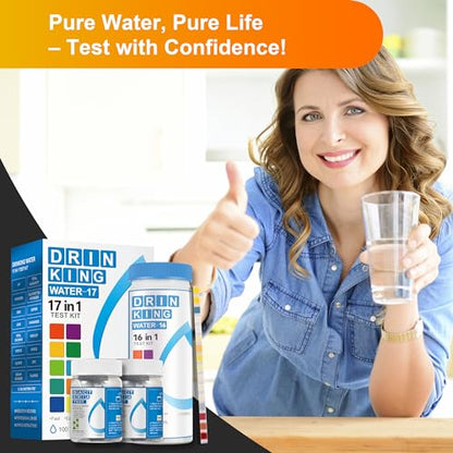 AAwipes Drinking Water Test Strips 17-in-1 100 Strips + 2 Bacteria Tester Kits, Lab-Validated Complete Water Testing for Home, Well, Tap Water, City Water, Flood Water Testing Strips (K03-100)