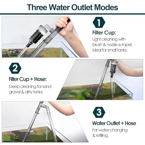 hygger Electric Aquarium Gravel Cleaner, 528GPH Fish Tank Vacuum, 5-in-1 Automatic Sand Washer Water Changer Cleaning Kit for Freshwater Saltwater, Adjustable Length Handle Tube,Hose, Clamp