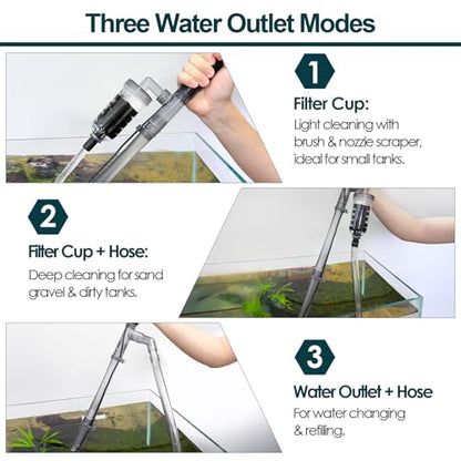 hygger Electric Aquarium Gravel Cleaner, 528GPH Fish Tank Vacuum, 5-in-1 Automatic Sand Washer Water Changer Cleaning Kit for Freshwater Saltwater, Adjustable Length Handle Tube,Hose, Clamp