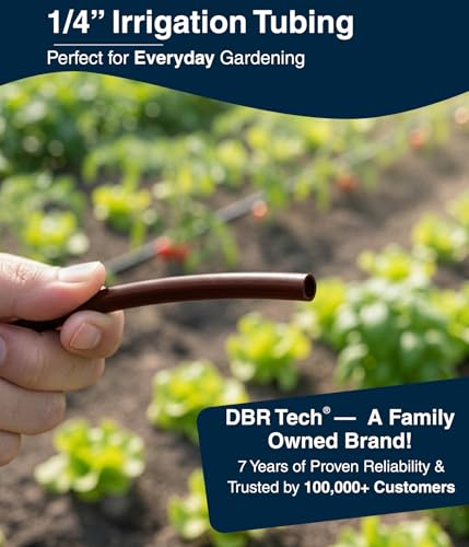 DBR Tech® 1/4 Drip Irrigation Tubing, 200 Feet, Flexible PVC Plastic Drip Irrigation Hose for Gardening, Misting, Hydroponics and DIY Landscape Garden Projects, Blank Distribution (200ft, Brown) - color: Brown, size: 200ft