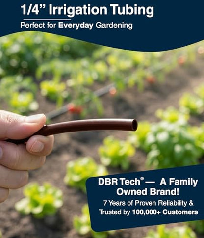 DBR Tech® 1/4 Drip Irrigation Tubing, 200 Feet, Flexible PVC Plastic Drip Irrigation Hose for Gardening, Misting, Hydroponics and DIY Landscape Garden Projects, Blank Distribution (200ft, Brown) - color: Brown, size: 200ft