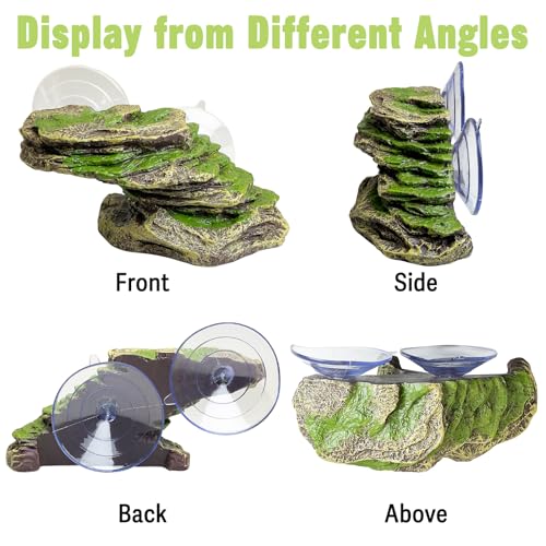 kathson Turtle Basking Platform Floating Turtle Dock Baby Tortoise Climbing Ramp Shale Reptiles Dock Resting Terrace Stone Aquarium Ornament for Frogs Newts (Green Size:6.0”Lx2.7”Wx2.7”H)