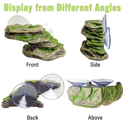 kathson Turtle Basking Platform Floating Turtle Dock Baby Tortoise Climbing Ramp Shale Reptiles Dock Resting Terrace Stone Aquarium Ornament for Frogs Newts (Green Size:6.0”Lx2.7”Wx2.7”H)