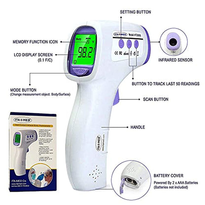 Digital Non-Contact Infrared Forehead Thermometer for Adults & Kids, Accurate Instant Reading, Dual Mode Body & Surface ˚C / ˚F, Intelligent Temperature/Fever Alert, Batteries Included