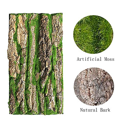 PINVNBY Reptile Cork Terrarium Background,Bearded Dragon Tank Natural Bark Backdrop Wall Habitat Decor with Artificial Moss,15.75"×11.8" Reptile Carpet for Gecko Lizard Tortoise Frog Chameleon(1 Pack) - size: 【1 PCS】