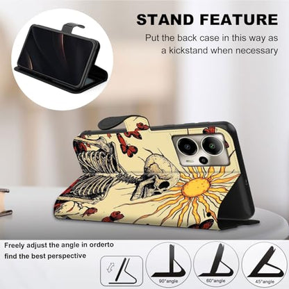 for Cricket Outlast 5G 2024 Wallet case with RFID Blocking Credit Card Holder Kickstand, Folio Flip PU Leather Shockproof Protective Cover for AT&T Motivate Pro 5G, Skeletal Figure - color: Skeletal Figure