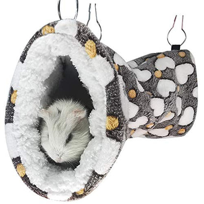LEFTSTARER Guinea Pig Accessories Sugar Glider Cage Accessories Hamster Rat Toys Ferret Hammock Hanging Tunnel for Small Animals （Heart-Brown） - color: Brown