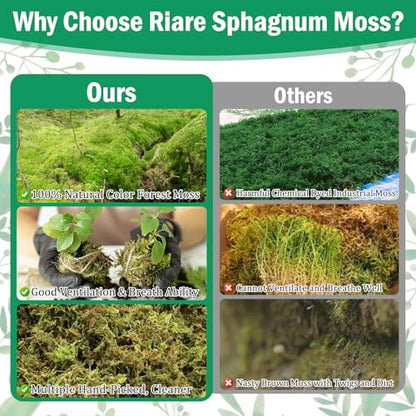 Riare 2.8LB Premium Sphagnum Moss for Plants- 55QT Natural Dried Plant Moss | Moisture Retention & Drainage Orchid Moss for Repotting, Succulents, Carnivorous, Ferns, Green Moss for DIY Craft, Reptiles - size: 55 QT(Appx.2.8lbs)