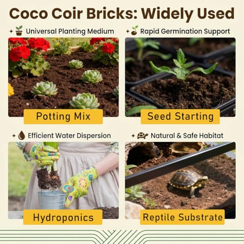 Halatool 10 Pack Coco Coir Brick, Organic Coconut Coir Soil for Plants | Organic Coco Coir Soil, pH Balanced & Low EC – Expanding Seed Starter, Potting Mix for Plants, Flowers & Reptiles - size: 10 Pack