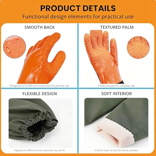 YOFANG Pet Grooming Washing Gloves,27.2" Extra Long Waterproof Rubber Bathing Gloves for Dogs & Cats,Anti-Bite & Anti-Scratch Hair Removal Cat Bath Gloves with 3000+ Massage Particles,Orange/Green - color: Orange and Green