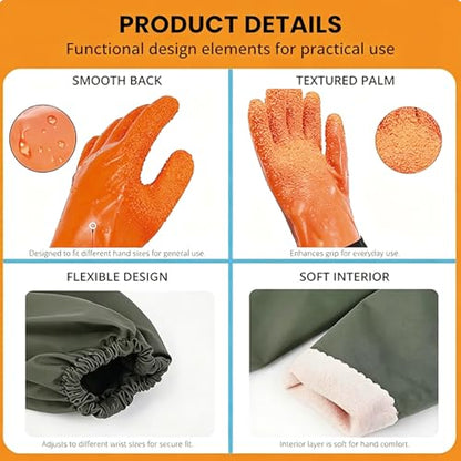 YOFANG Pet Grooming Washing Gloves,27.2" Extra Long Waterproof Rubber Bathing Gloves for Dogs & Cats,Anti-Bite & Anti-Scratch Hair Removal Cat Bath Gloves with 3000+ Massage Particles,Orange/Green - color: Orange and Green