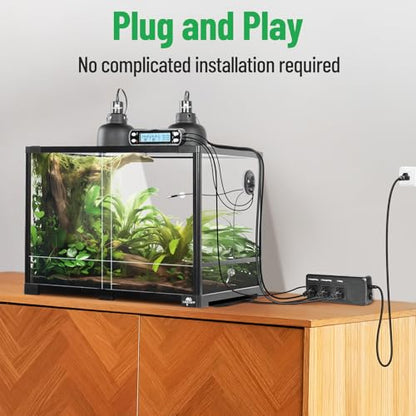 Smart Thermostat with Heating Timing Outlets, PID Dimming Thermostat for Day Night Temperature Controller, 3-Channel Digital Timer for Reptile Mushroom Greenhouse Heat UVB Lamp
