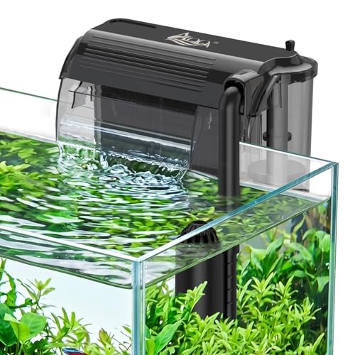 AQQA Aquarium Hang on Back Filter Whisper Fish Tank HOB Filter | Adjustable Flow, Multi-Stage Filtration with Surface Skimmer & Sponge Guard for Small Fish Tanks 10-30 Gallon (5W, 106GPH) - size: Large