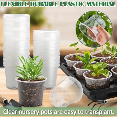 RooTrimmer 12 Cell Nursery Pot Trays 5 Pack with 4 Inch Clear Plant Pots 60 Pack, Thick Sturdy Seeds Starting Germination Shuttle Carrying Trays, Black Small Planter Nursery Propagation 5 Sets - color: Black + Clear, size: 4 Inch 60 Pack Pots With 5 Pack