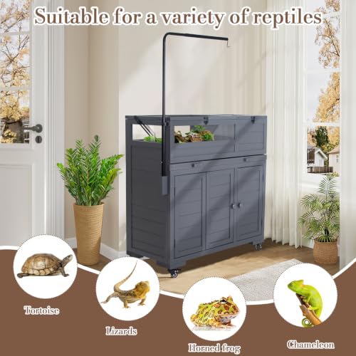 Agitree Premium Reptile Habitat Enclosure, Dark Gray | For Tortoises and Lizards, Adjustable Lighting, 360° Wheels, Easy-Clean Design, Secure Ventilation