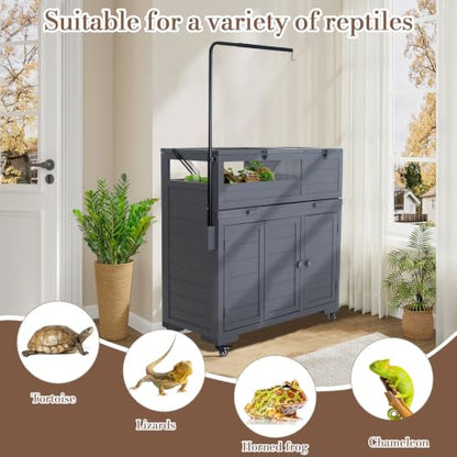 Agitree Premium Reptile Habitat Enclosure, Dark Gray | For Tortoises and Lizards, Adjustable Lighting, 360° Wheels, Easy-Clean Design, Secure Ventilation