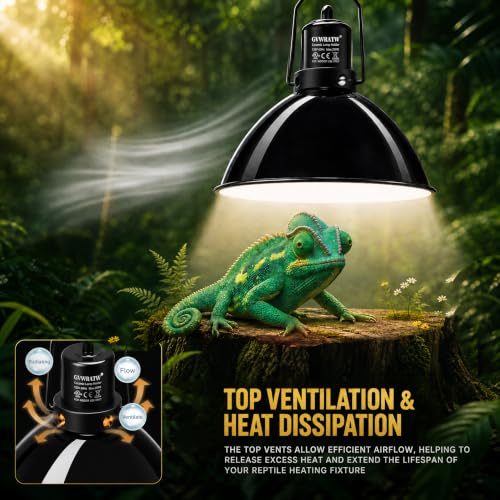 Happy Herps 8.5" Reptile Heat Lamp Fixture for Light/Heat Lamp/UVB Light | Independent switch, E26 ceramic socket, aluminum reflector, fully assembled, fits glass terrariums, 160W max - size: 8.5IN