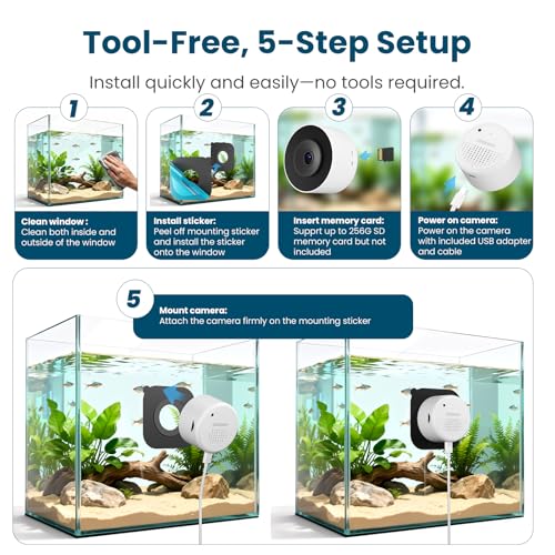 litokam F1.0 Aperture Fish Tank & Reptile Pet Camera.2K 3MP Anti-Glare Aquarium Terrarium Camera with Close-Focus Lens, 147° Ultra-Wide Angle, 3X Zoom, 2.4G/5GHz WiFi