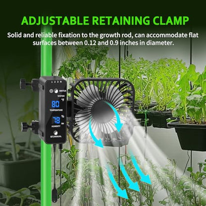 4" Grow Tent Clip Fan with Temperature & Humidity Control, LCD Display, Oscillating Fan for Hydroponics