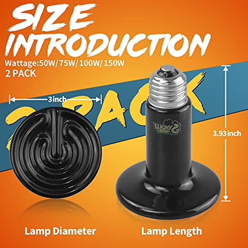 LUCKY HERP 150W Ceramic Heat Emitter, Reptile Heat Bulbs, Ceramic Heat Lamp for Reptiles, Amphibian, Chicken, Dog, Cat (2-Pack) - size: 150