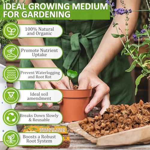 8 Pack Coco Chips for Plants- 8.8lb Organic Coconut Husk Potting Mix | Coconut Mulch Coco Husk Chips for Garden, Potted Plants, Orchid Repotting Soil Mix, High Expansion & Moisture Retention - size: 8 Pack