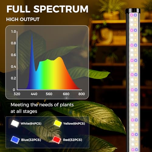 Grow Lights for Indoor Plants with Timer, 192 LEDs 42W Vertical Full Spectrum Grow Light 65 Inch Standing Grow Lights 3 Light Modes 5-Level Dimmable Wide Coverage - color: 1PC