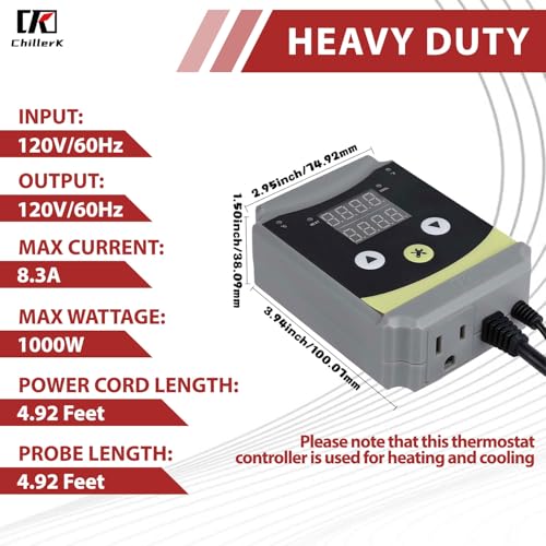 Refrigeration and Constant Temperature Control,Reptile Thermostat Temperature Controller,Digital Heat Mat for Seed Starting,Plant Germination,Incubator,Brooder, Brewing,Cooling Devices,-4-176°F,1000W