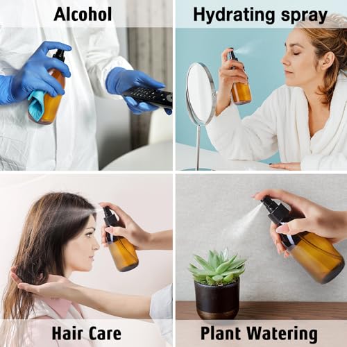 Amber Glass Spray Bottles 8.8 oz, 2 Pack Empty Spray Bottle for Cleaning | Empty Glass Spray Bottles for cleaning, Plants, Pets, Hair, Durable Spray Nozzle, Fine Mist, Labels, Funnel, Pipettes - color: 8.8 oz Amber