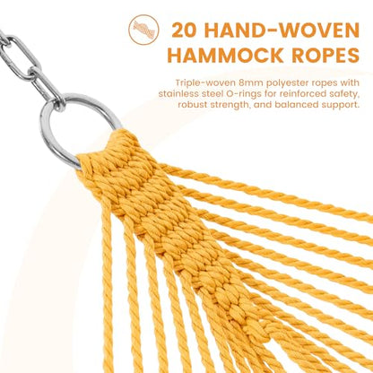 Lazy Daze Hammocks 13 FT Extra Large 2+ Person Caribbean Rope Hammock, Hand Woven Polyester XL Hammock with Spreader Bars, for Outside Outdoor Backyard Patio Poolside, 500 LBS Capacity, Yellow - color: Yellow