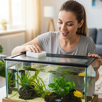 Vesici 24 Pcs Aquarium Algae Pad Double Side Algae Pad Aquarium Cleaner Sponge Non Scratch Fish Tank Scraper Cleaning Tools for Glass Acrylic Turtle Fish Tank Supplies(White)