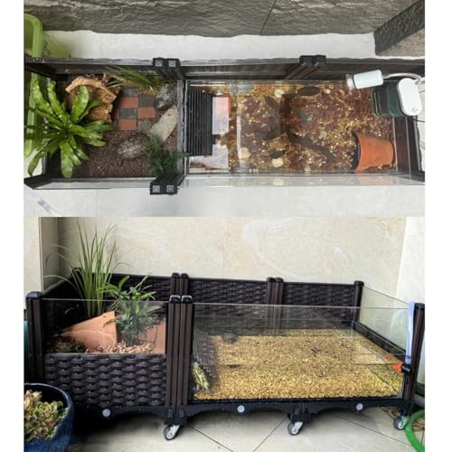 Large Tortoise Habitat Tank with Drainage & Glass Pool,Turtle Habitat Tank | Indoor / Outdoor Reptile Habitat,Aquatic & Terrestrial Turtle Terrarium with Wheels,Ideal for Pet Turtles,Reptile Enclosure