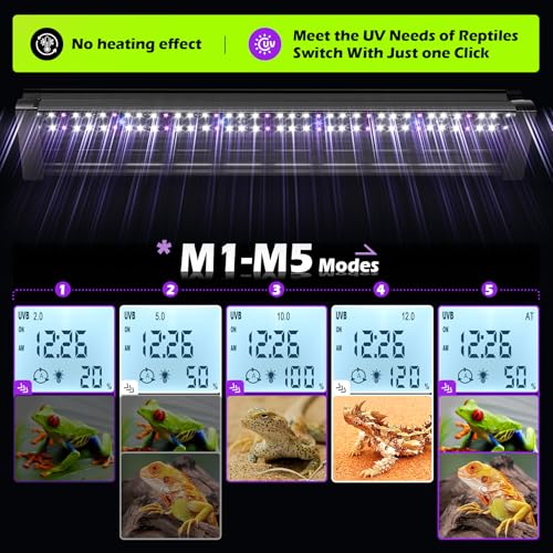 UVB Light for Reptiles 10W 15.7IN LED UVA UVB Terrarium Lamp with 4 Auto Modes for Ferguson Zones UVB Bulb with Timer for for Bearded Dragons, Leopard Gecko, Snake, Turtle & More - size: 10W-15.7IN