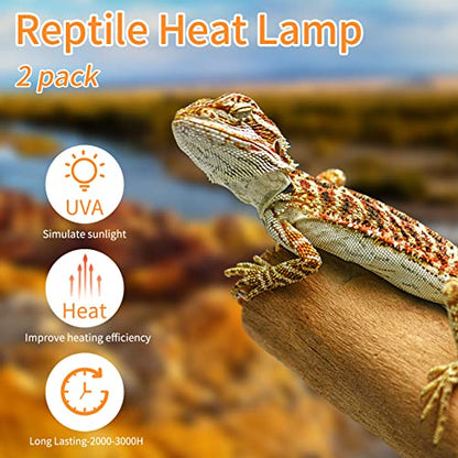 New Upgrade Reptile Heat Lamp Bulb (3rd Gen No Broken), 50W 2 Pack Basking Spot Light for Reptiles & Amphibians,UVA Daylight Heat Bulb for Bearded Dragon, Turtle - color: 50*2
