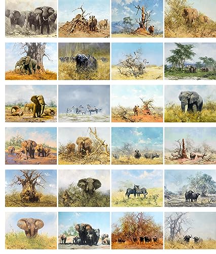 PIXILUV Vintage Postcards (24 pcs 4"x6" each) Beautiful Paintings of Large African Animals Vintage Postcards Antique Botannical Book Illustration Poster - color: Red
