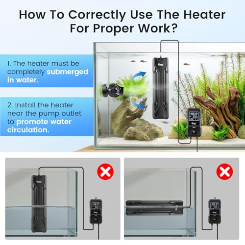 hygger 500W Aquarium Heater, Upgraded Submersible Fish Tank Heater | Dual Protection System & LED Digital Display, Automatic Power-Off Function, for 66-135 Gal Freshwater and Saltwater Tank - size: Black-500W for 65-135 Gallon