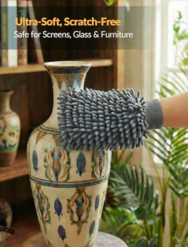 NiHome 4 Pairs Microfiber Cleaning Gloves, Dusting for Blinds, Reusable | Electrostatic Attraction Traps Fine Particles, Scratch-Free Flexible Fingers for Furniture Glass and Keyboards, Washable