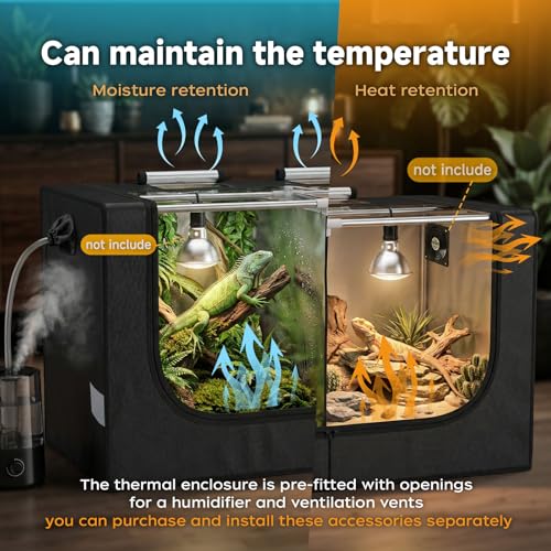 Large Reptile Enclosure Tent, 4x2x2 ft (48 x 24 x 24 Inch) Habitat | with Insulated Cover & Stainless Steel Frame, Dual 4" Accessory Ports for Bearded Dragon, Lizard, Gecko & Chameleon