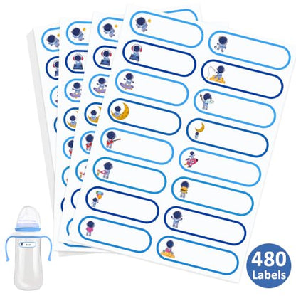Tinabless 480 Pcs Daycare Labels for Kids, Self-Laminating, Spaceman | 480 Spaceman Self-Laminating Daycare Labels For Baby Bottles, Water Bottles, Lunch Boxes And School Supplies. - color: Spaceman-480pcs