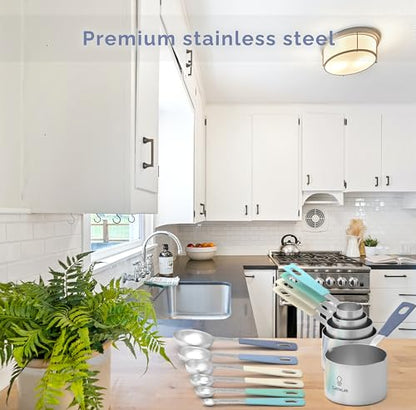 Measuring Cups and Measuring Spoons Set of 14 - Stainless Steel Measuring Cups and Spoons Set, Includes 1/8 Teaspoon Measuring Spoon, 1/8 Cup Measuring Cup, Leveler Dry (14, Farmhouse) - color: Farmhouse