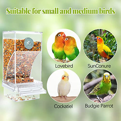 Rypet 2 Pack No-Mess Automatic Bird Feeder, Parakeet Cage Accessories | 16 oz Seed Capacity, Transparent Acrylic Food Level Check, Helps Reduce Seed Scatter, for Cockatiel Parrot Cockatoo Canary - color: Transparent-2 PCAK