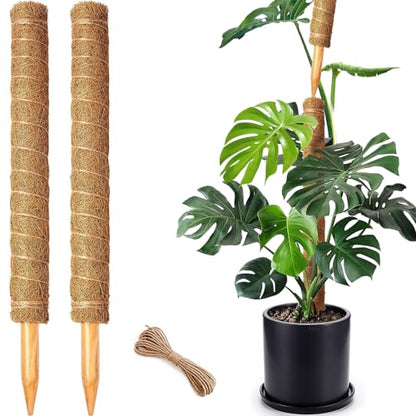 2 Pack 21 Inch Moss Poles, Stackable Moss Pole for Plants Monstera, 37 Inch Tall Moss Poles for Climbing Plants Indoor, Coir Totem Plant Support Stakes Stand for Potted Plants, Pothos - size: 2 pack 21in